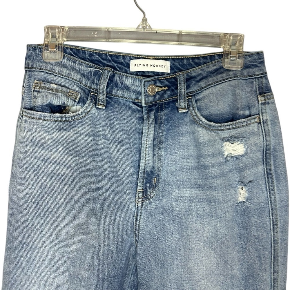 Flying Monkey Distressed Crop Jeans Size 27 Raw Hem Light Wash Denim - Picture 7 of 11